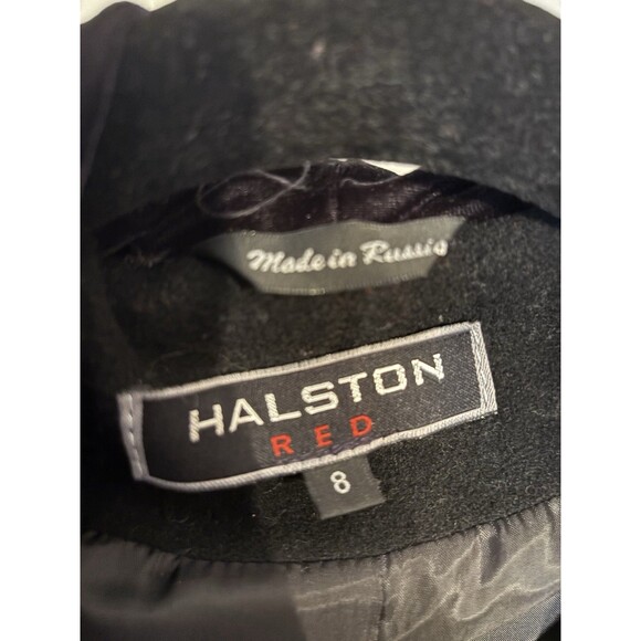 Vtg Halston Long Winter Coat Black Women's Made In Russia 100% Wool Size 8 Hood - Picture 10 of 10